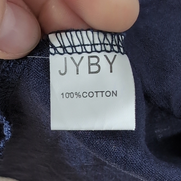 JYBY | 100% Cotton Long Sleeve Navy Blue Mini Dress Crew Neck Size L - Picture 9 of 11